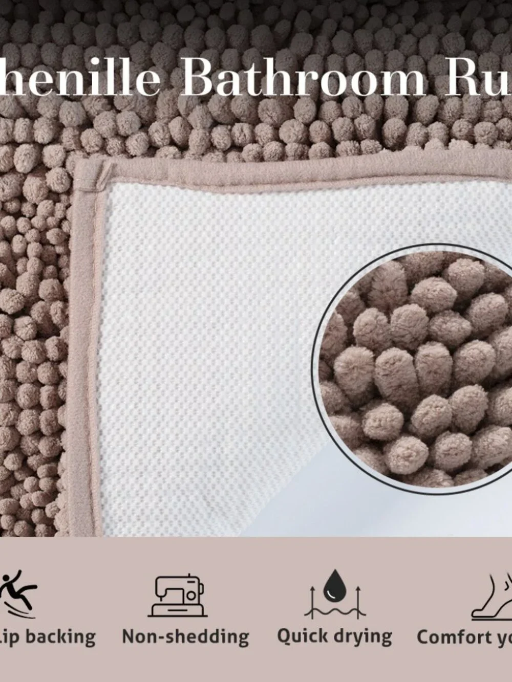 Chenille Bath Rug - New Original Packaging - 17x24 inches - Dark Grey
